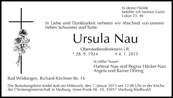 Traueranzeige von Ursula Nau von HNA