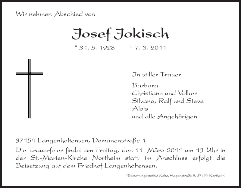  Traueranzeige für Josef Jokisch vom 08.03.2011 aus HNA