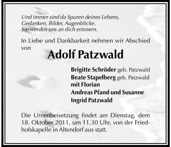 Traueranzeige von Adolf Patzwald von HNA