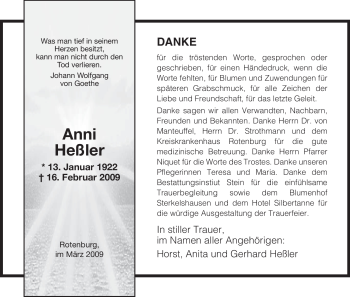 Traueranzeige von Anni Heßler von HNA