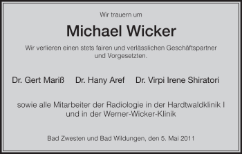 Traueranzeige von Michael Wicker von HNA