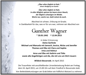 Traueranzeige von Hermann Vaupel von HNA