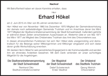 Traueranzeige von Erhard Hökel von HNA