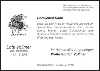 Traueranzeige von Lotti Vollmer von HNA