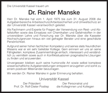 Traueranzeige von Rainer Manske von HNA