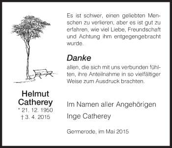 Traueranzeige von Helmut Catherey von HNA