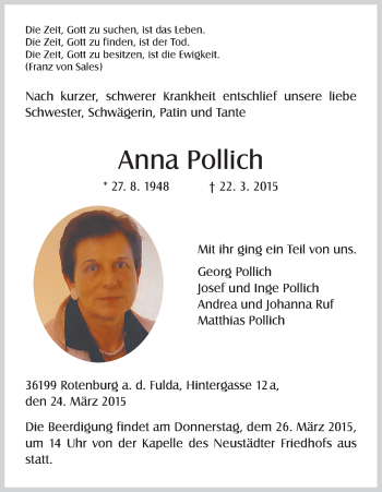 Traueranzeige von Anna Pollich von HNA