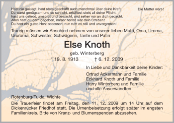 Traueranzeige von Else Knoth von HNA