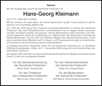 Traueranzeige von Hans-Georg Kleimann von HNA