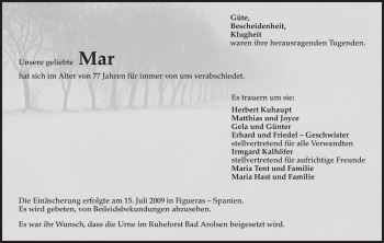 Traueranzeige von Mar Unbekannt von HNA