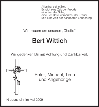 Traueranzeige von Bert Wittich von HNA