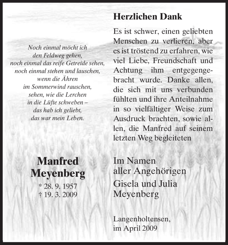  Traueranzeige für Manfred Meyenberg vom 25.04.2009 aus HNA
