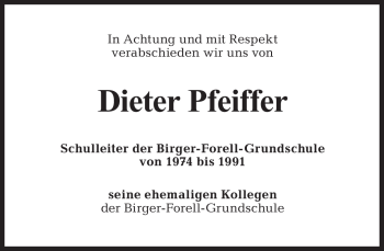 Traueranzeige von Dieter Pfeiffer von HNA