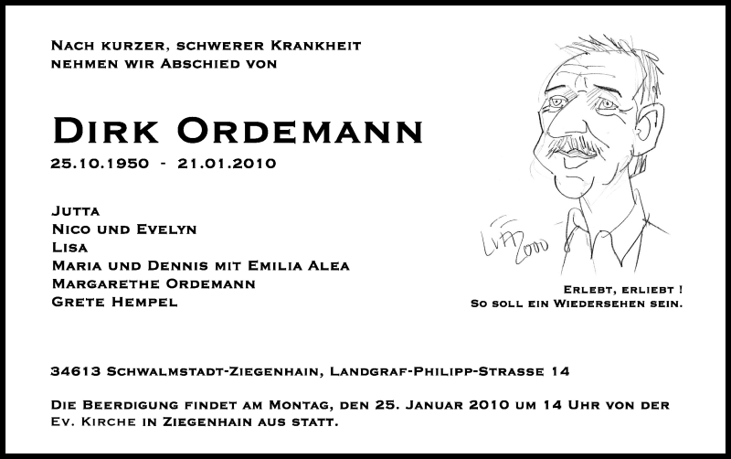  Traueranzeige für Dirk Ordemann vom 23.01.2010 aus HNA