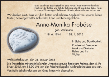 Traueranzeige von Anna-Monika Froböse von HNA