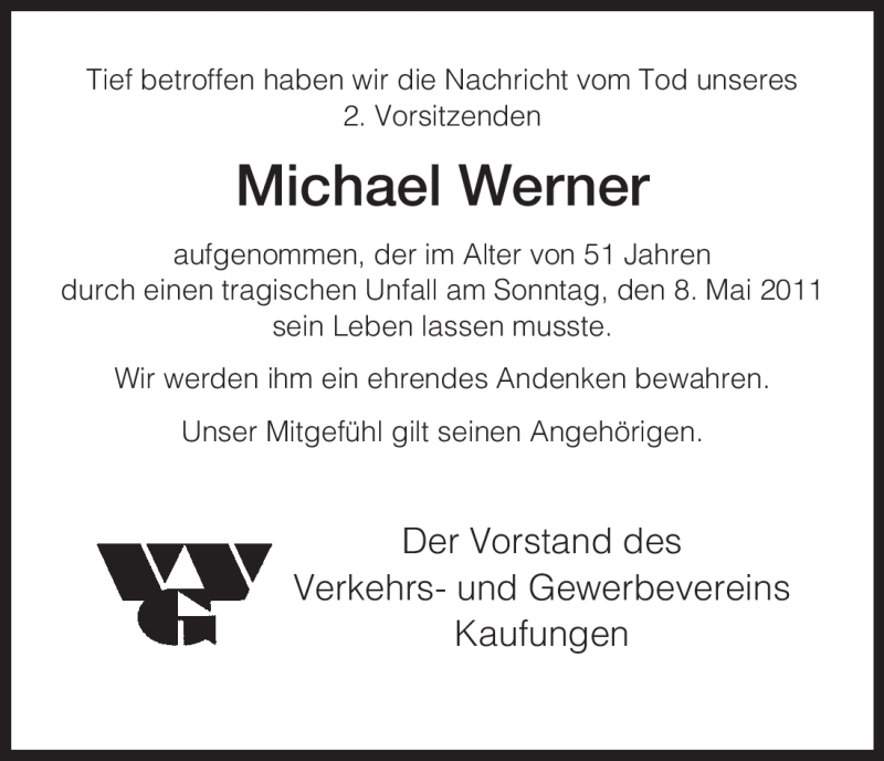  Traueranzeige für Michael Werner vom 14.05.2011 aus HNA