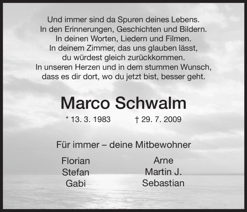 Traueranzeige für Marco Schwalm vom 16.09.2009 aus HNA