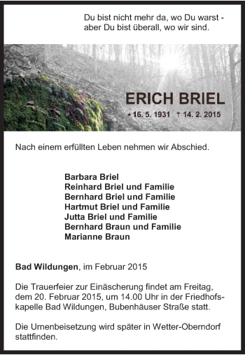 Traueranzeige von Erich Briel von HNA
