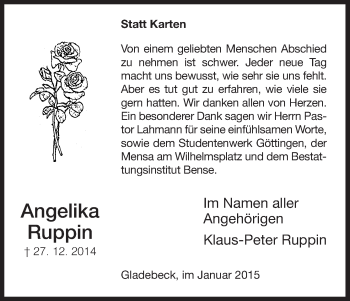 Traueranzeige von Angelika  Ruppin von HNA