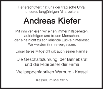 Traueranzeige von Andreas Kiefer von HNA