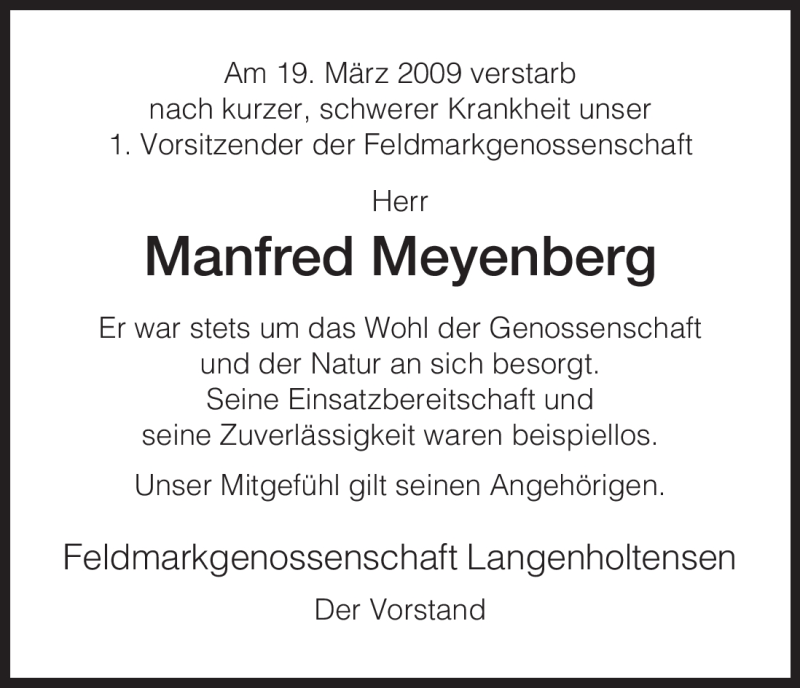  Traueranzeige für Manfred Meyenberg vom 24.03.2009 aus HNA