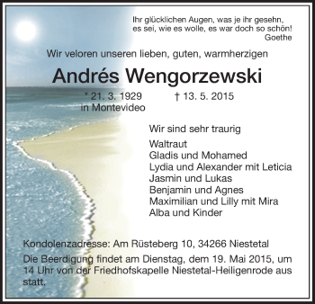 Traueranzeige von Andrés Wengorzewski von HNA