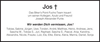Traueranzeige von Joseph-Alexander Punte von HNA