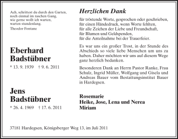 Traueranzeige von Jens Badstübner von HNA