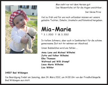 Traueranzeige von Mia-Marie Wilhelmi von HNA