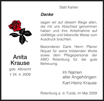 Traueranzeige von Anita Krause von HNA