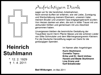 Traueranzeige von Heinrich Stuhlmann von HNA