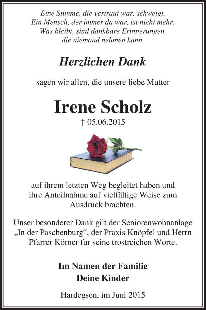 Traueranzeigen von Irene Scholz | Trauer.HNA.de