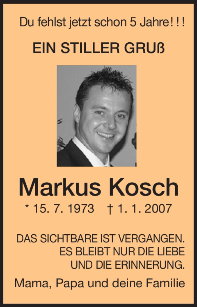  Traueranzeige für Markus Kosch vom 02.01.2012 aus HNA