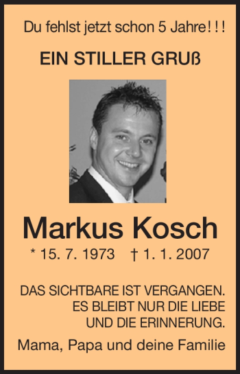 Traueranzeige von Markus Kosch von HNA