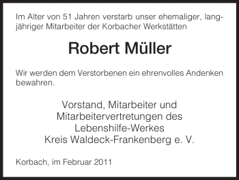 Traueranzeige von Robert Müller von HNA