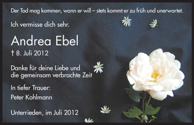  Traueranzeige für Andrea Ebel vom 11.07.2012 aus HNA