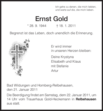 Traueranzeige von Ernst Gold von HNA