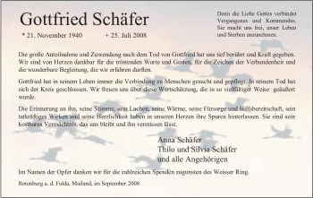 Traueranzeige von Gottfried Schäfer von HNA