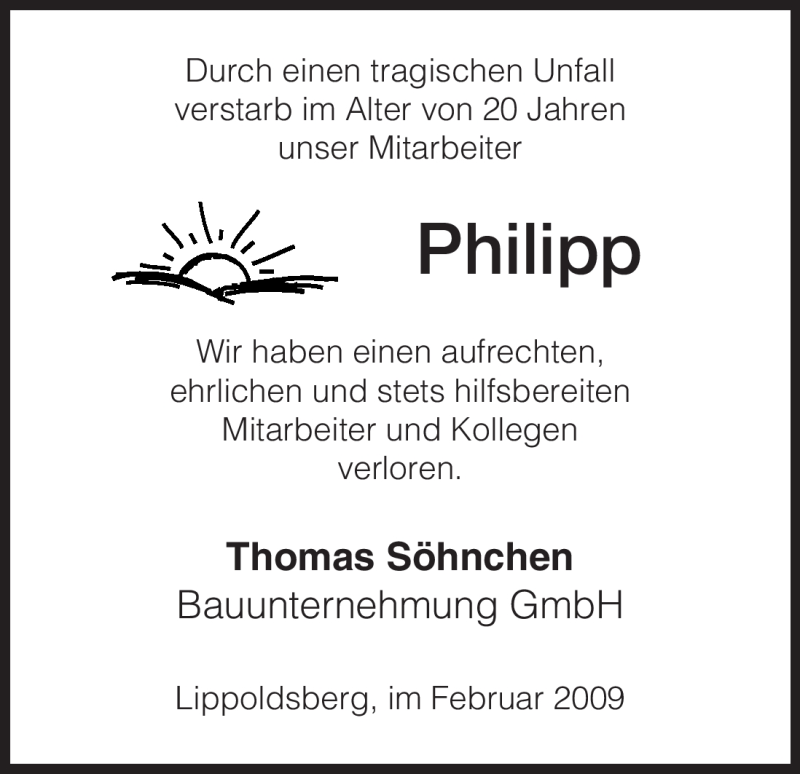  Traueranzeige für Philipp Lange vom 18.02.2009 aus HNA