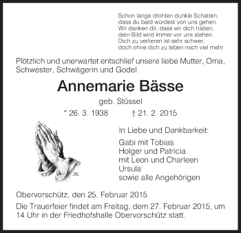 Traueranzeige von Annemarie Bässe von HNA