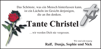 Traueranzeige von Christel Unbekannt von HNA