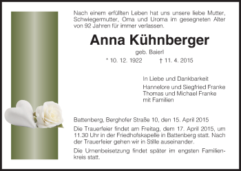 Traueranzeige von Anna Kühnberger von HNA