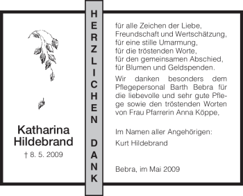 Traueranzeige von Katharina Hildebrand von HNA