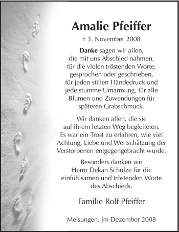 Traueranzeige von Amalie Pfeiffer von HNA