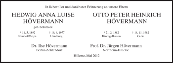 Traueranzeige von Hedwig Anna Luise Hövermann von HNA
