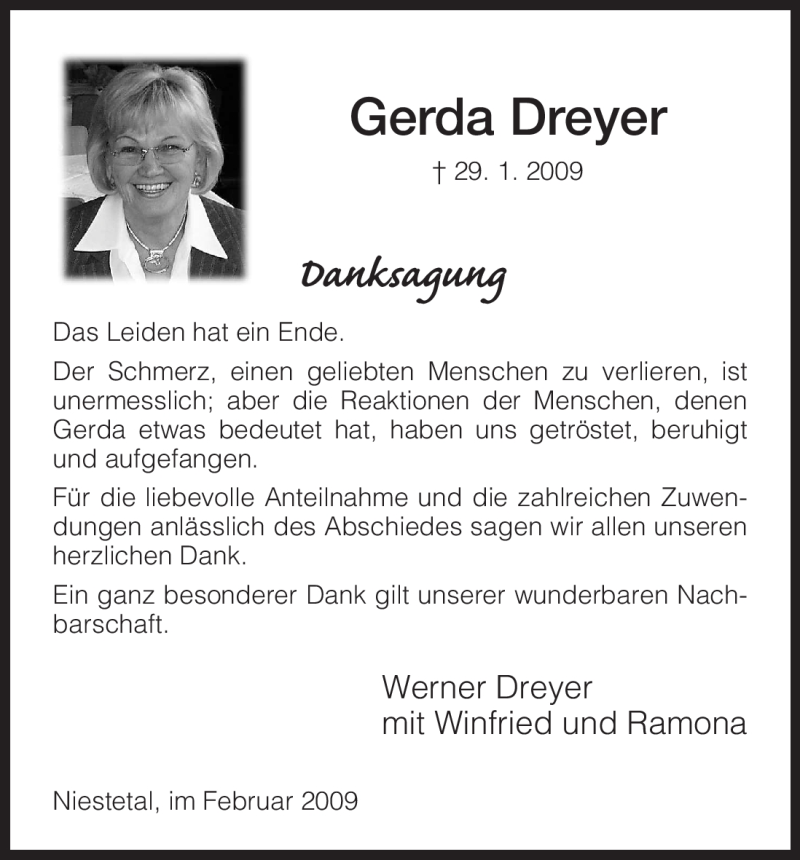 Traueranzeigen Von Gerda Dreyer | Trauer.HNA.de