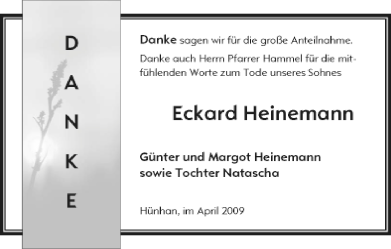  Traueranzeige für Eckard Heinemann vom 11.04.2009 aus HNA