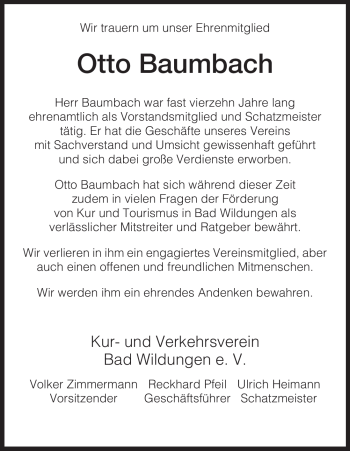 Traueranzeige von Otto Baumbach von HNA