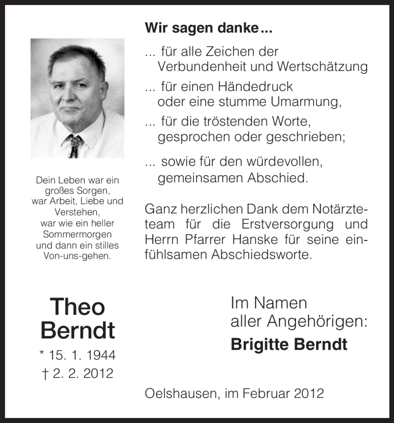  Traueranzeige für Theo Berndt vom 25.02.2012 aus HNA
