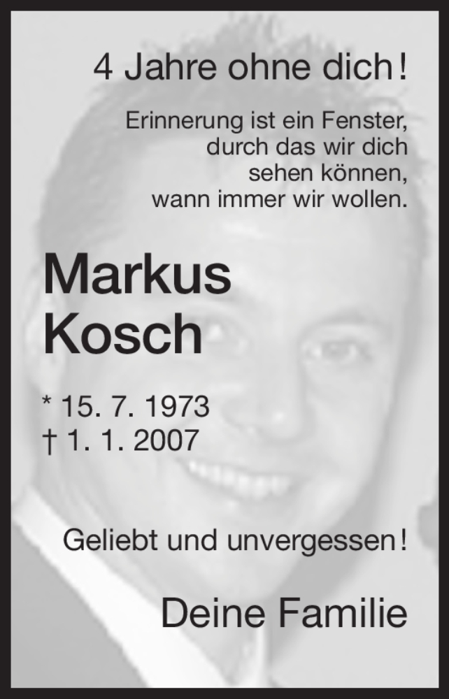  Traueranzeige für Markus Kosch vom 03.01.2011 aus HNA